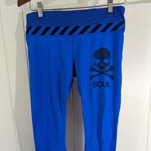 Soul Cycle Lululemon Royal Blue & Black stripe cropped leggings sz 8 Medium